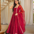 Maroon sleeveless square neck flared anarkali kurta set with pant and embellished net dupatta