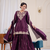 Wine sequence coding embroidery work readymade sharara suit set for wedding & festive wear
