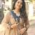 Beige silk blend readymade anarkali suit with embroidery & thread work
