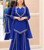 R blue silk blend readymade suit with miroor & moti work