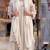 Women’s beige floral embroidered flared anarkali kurta with pant and cut-work scalloped dupatta set