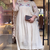 Women’s beige floral embroidered flared anarkali kurta with pant and cut-work scalloped dupatta set
