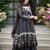 Charcoal grey embroidered silk anarkali kurta set with pant and dupatta for women