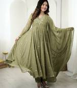 Mehendi georgette readymade anarkali suit with embroidery & sequence work