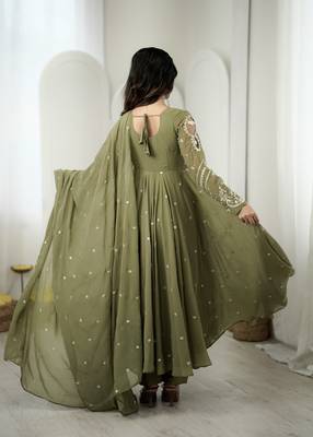 Mehendi georgette readymade anarkali suit with embroidery & sequence work 3