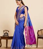 blue zari work silk blend saree with blouse