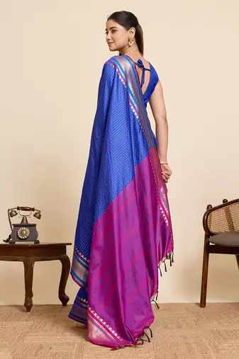 blue zari work silk blend saree with blouse