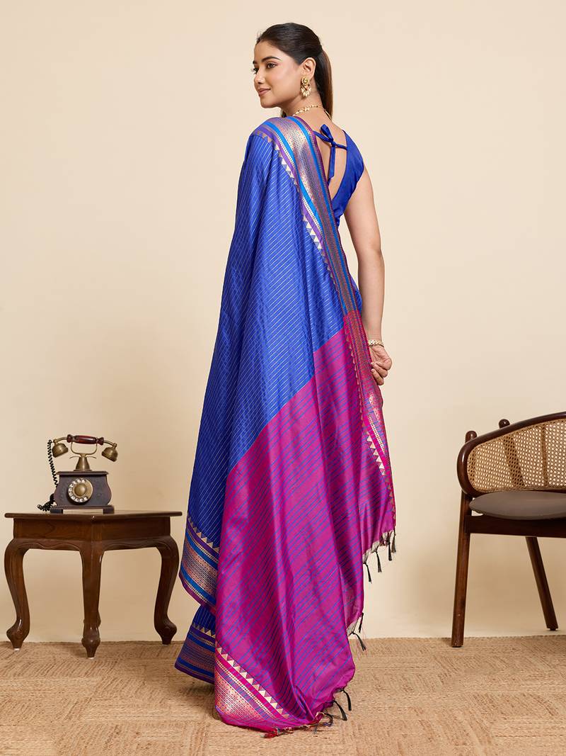 blue zari work silk blend saree with blouse