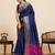 navy blue zari work silk blend saree with blouse