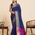 navy blue zari work silk blend saree with blouse