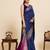 navy blue zari work silk blend saree with blouse