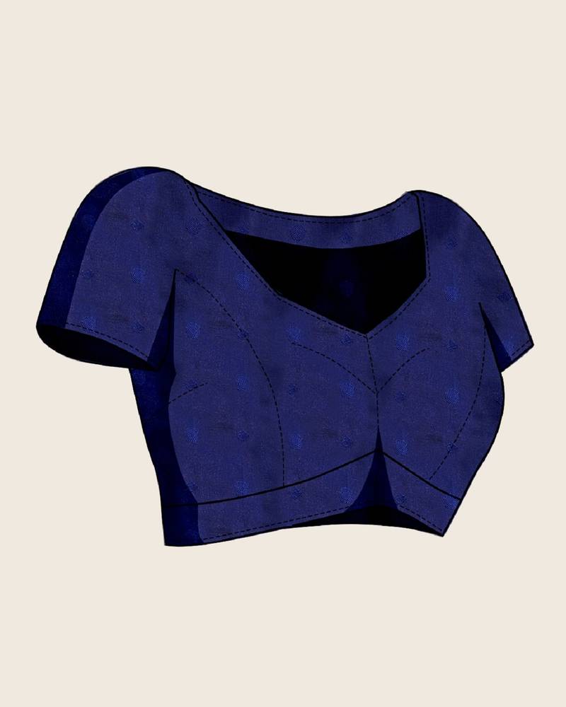 navy blue zari work silk blend saree with blouse