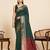 dark green zari work silk blend saree with blouse
