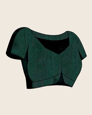 dark green zari work silk blend saree with blouse 5