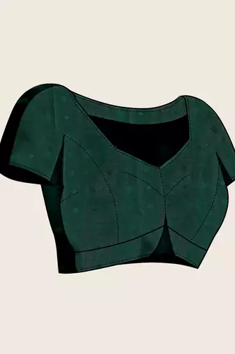 dark green zari work silk blend saree with blouse