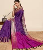 purple zari work silk blend saree with blouse