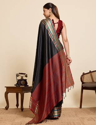 Black zari work pure silk saree with blouse 4