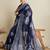 Navy blue zari work silk blend saree with blouse