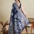 Navy blue zari work silk blend saree with blouse