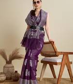 Wine zari work silk blend saree with blouse