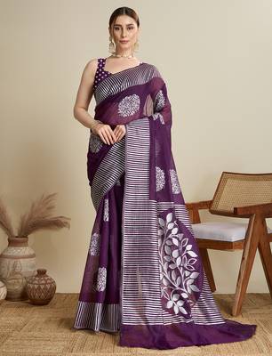 Wine zari work silk blend saree with blouse 2