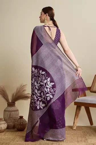 Wine zari work silk blend saree with blouse