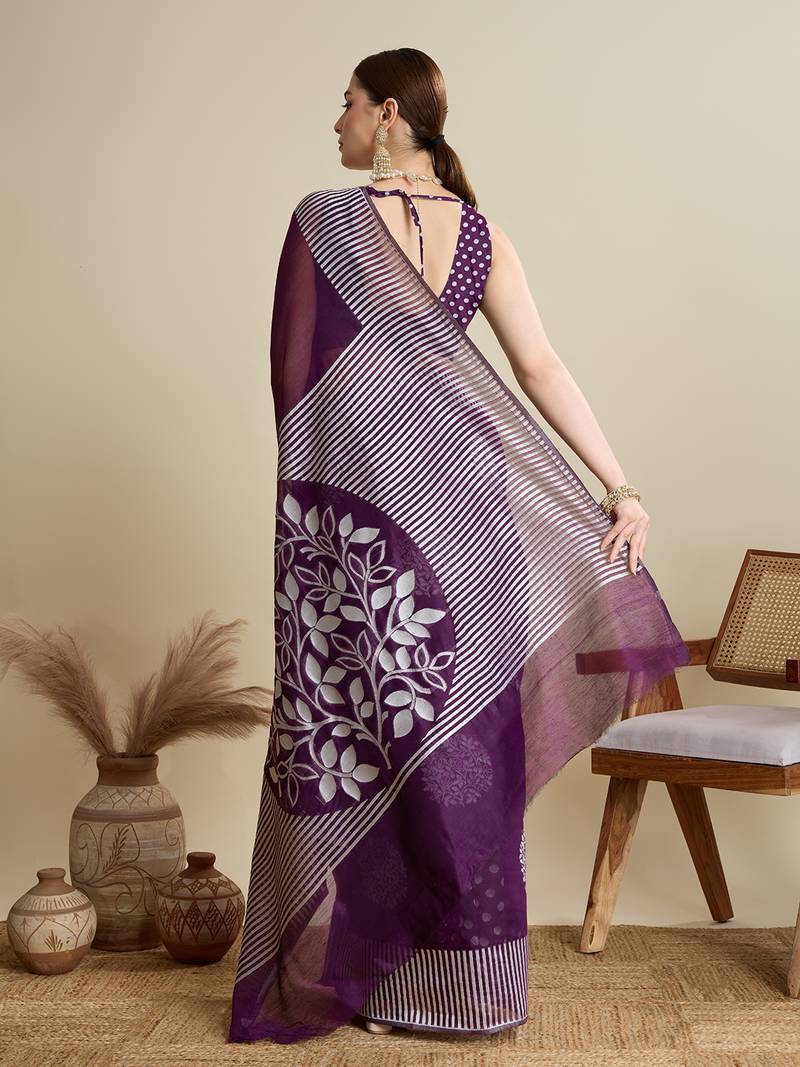 Wine zari work silk blend saree with blouse