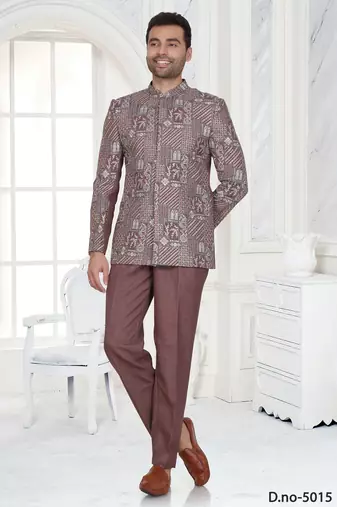 Brown embroidered jodhpuri suit for men