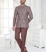 Brown embroidered jodhpuri suit for men