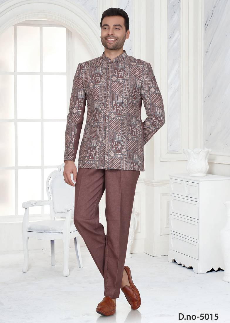 Brown embroidered jodhpuri suit for men