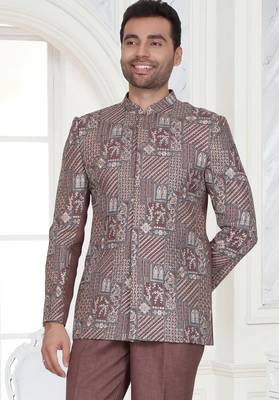 Brown embroidered jodhpuri suit for men 2