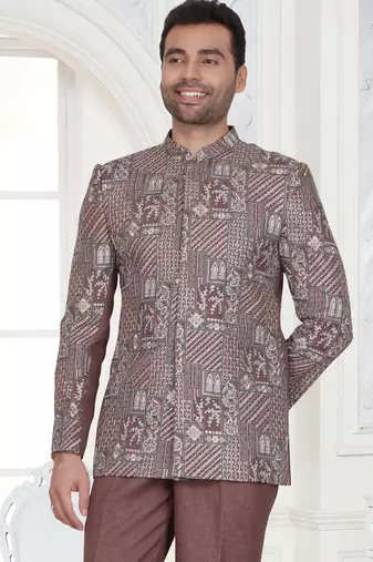 Brown embroidered jodhpuri suit for men