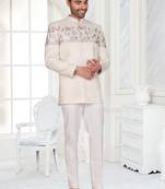 White floral embroidered jodhpuri suit for men