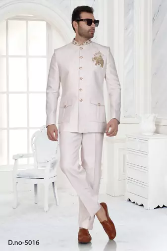Off white embroidered jodhpuri suit for men