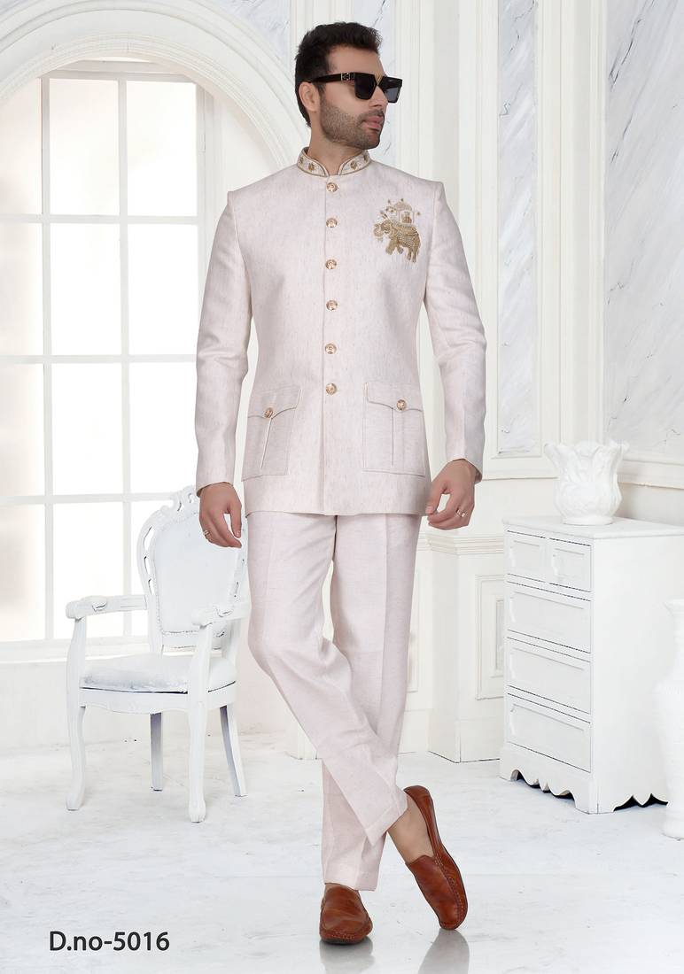 Off white embroidered jodhpuri suit for men