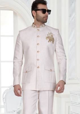 Off white embroidered jodhpuri suit for men 2