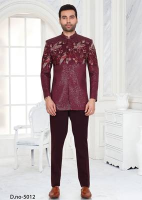 Maroon embroidered jodhpuri suit for men 1