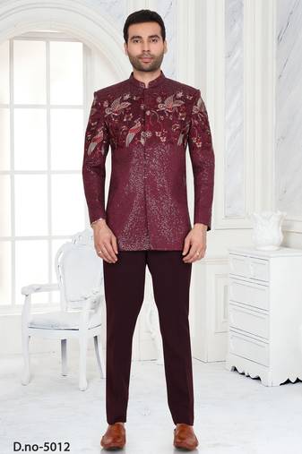 Maroon embroidered jodhpuri suit for men