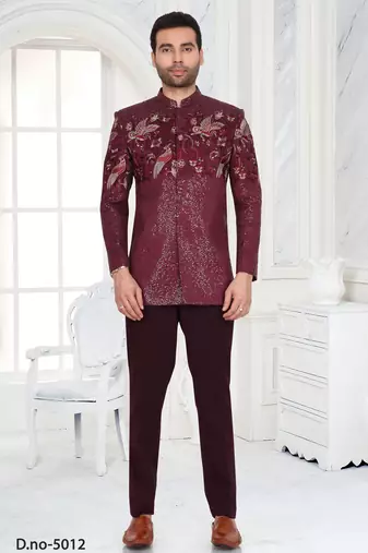 Maroon embroidered jodhpuri suit for men