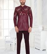 Maroon embroidered jodhpuri suit for men