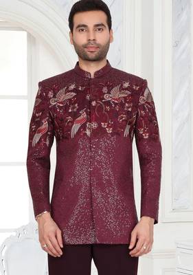 Maroon embroidered jodhpuri suit for men 2