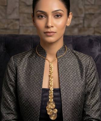 Gold metallic long drop necklace 1