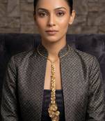 Gold metallic long drop necklace