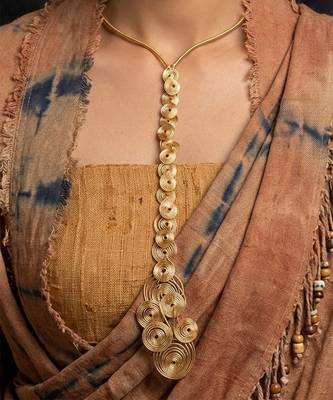 Gold metallic long drop necklace 2