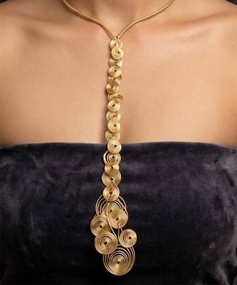 Gold metallic long drop necklace 3