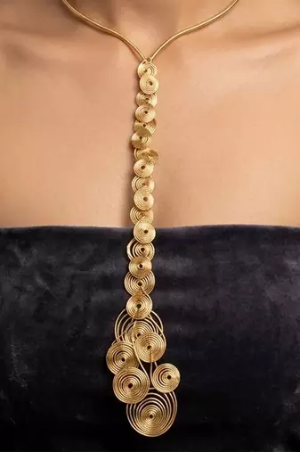 Gold metallic long drop necklace
