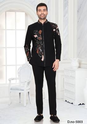 Black embroidered designer jodhpuri suit for men 1