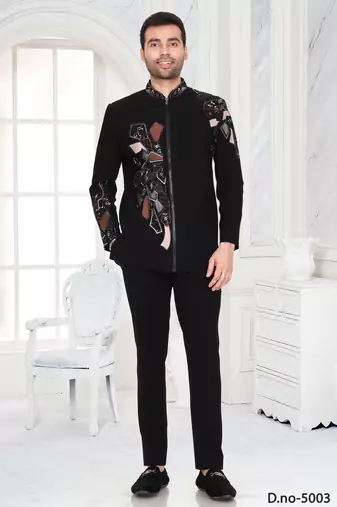 Black embroidered designer jodhpuri suit for men