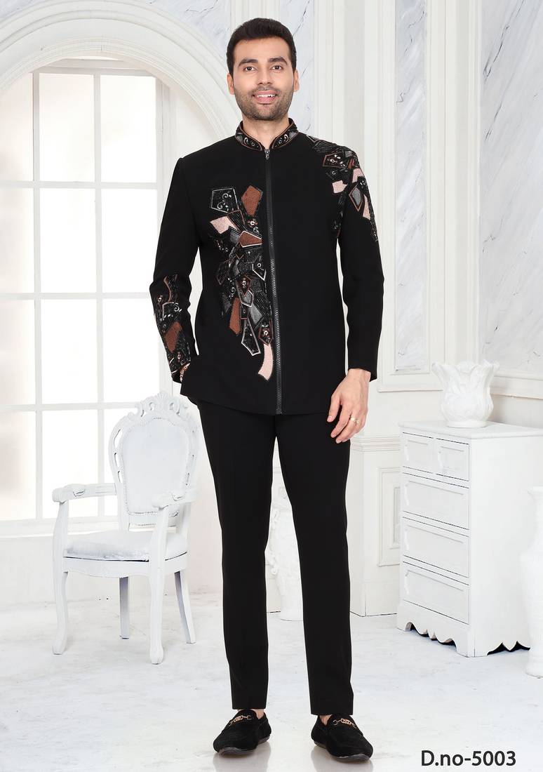 Black embroidered designer jodhpuri suit for men