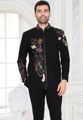Black embroidered designer jodhpuri suit for men 2